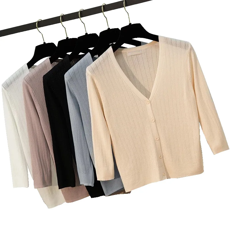 Женский кардиган с длинными рукавами повседневный тонкий v-образным вырезом
