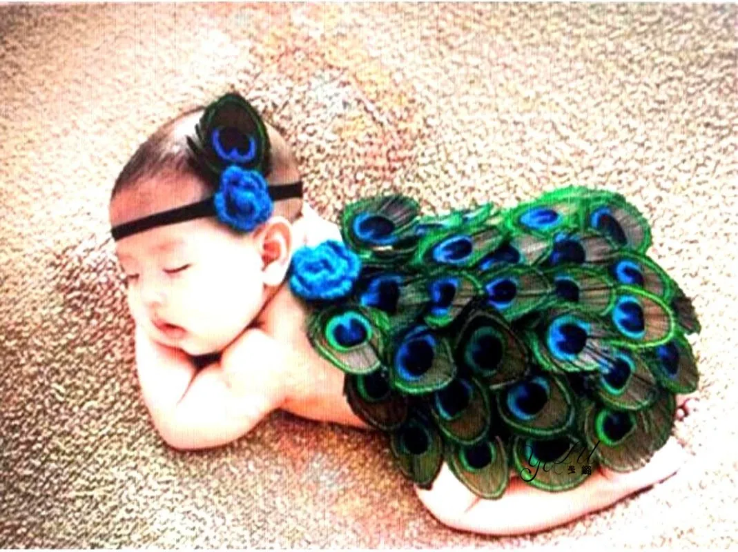 Фон для фотосъемки новорожденных девочек с перьями Ангела Павлина и повязкой на