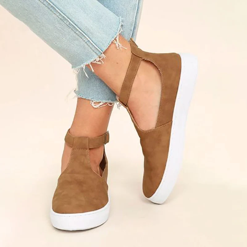 Женские туфли на плоской платформе с Т образным ремешком и пряжкой|Обувь без