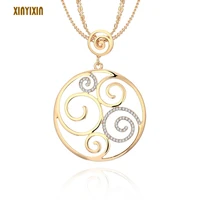 statement big round pendant necklace for women gold crystal hollow pattern geometric necklace 2019 fashion jewelry women gift
