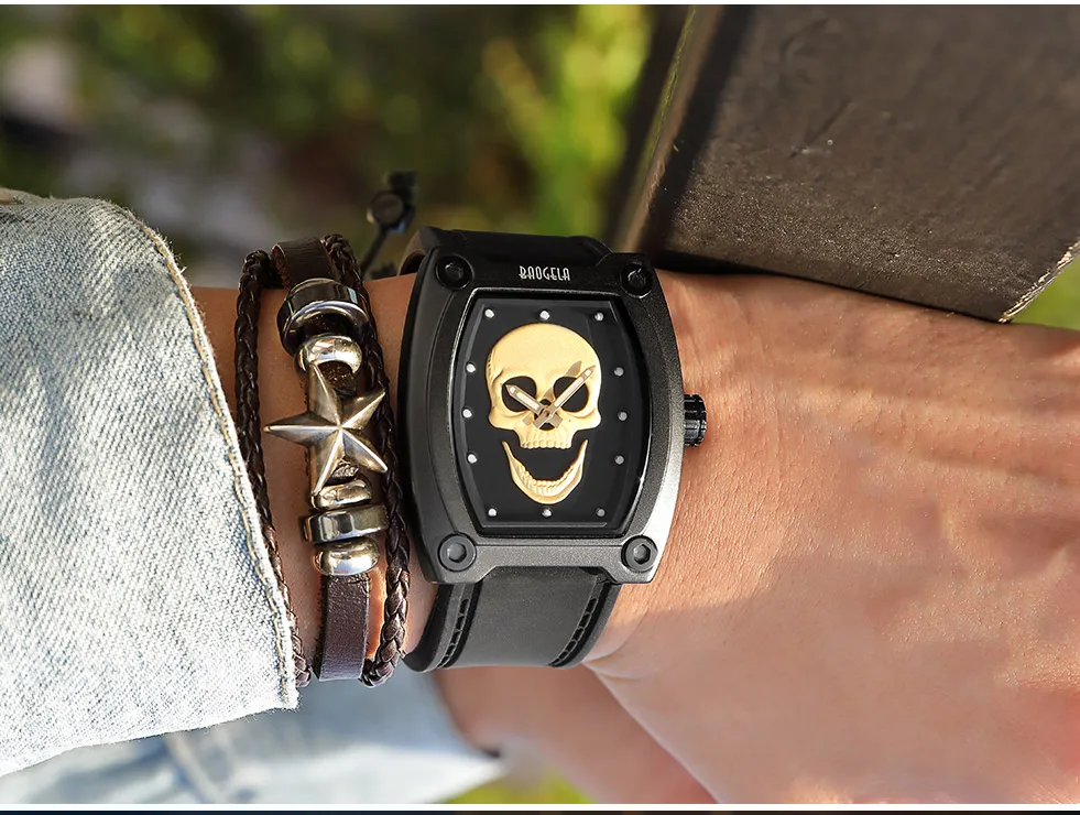 BAOGELA nouveau Спорт кварцевые squelette montres bande de Silicone грудь для люминисцентных crâne montre-браслет homme Relogios Mascu