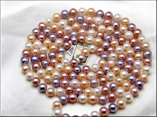 

fine jewelry Details single strand 8-9mm south sea round multicolor pearl necklace 46"14k