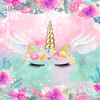 laeacco unicorn photo background tropical flowers leaves wings glitters newborn baby photography backdrop birthday photophone