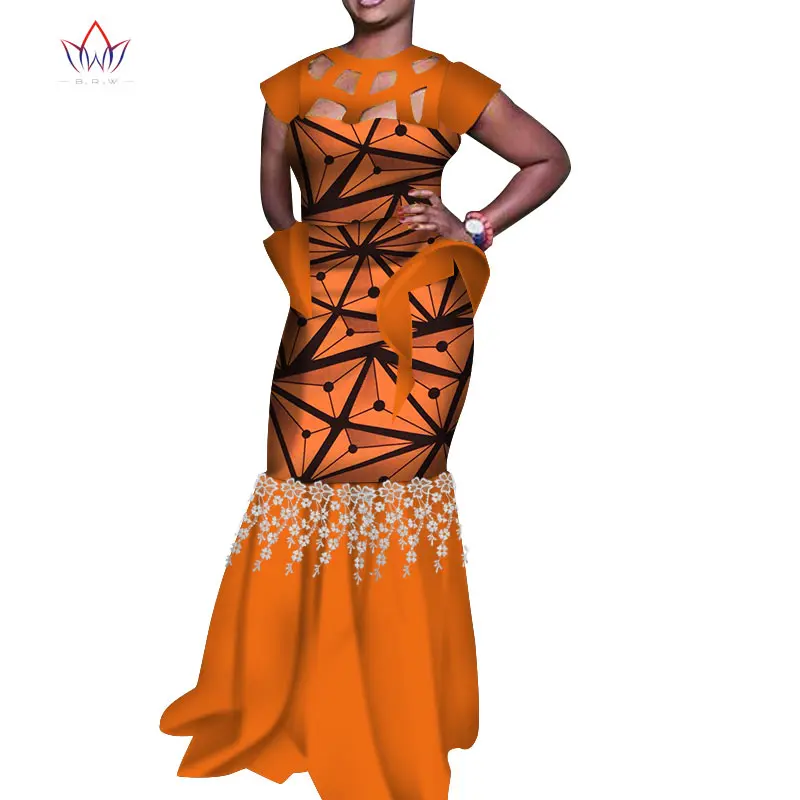 

Bazin Riche African Hollow Collar Long Party Dresses for Women Dashiki Print Lace Elegant Dresses Women African Clothing WY4998