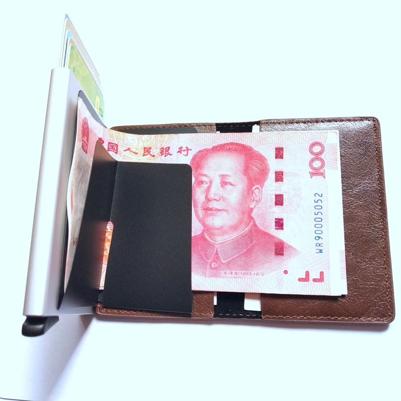 Мужской держатель для Карт RFID алюминиевый сплав кредитный держатель для карт НОВЕЙШИЙ МЕТАЛЛИЧЕСКИЙ кожаный бумажник Противоугонный мужской автоматический Чехол для карт