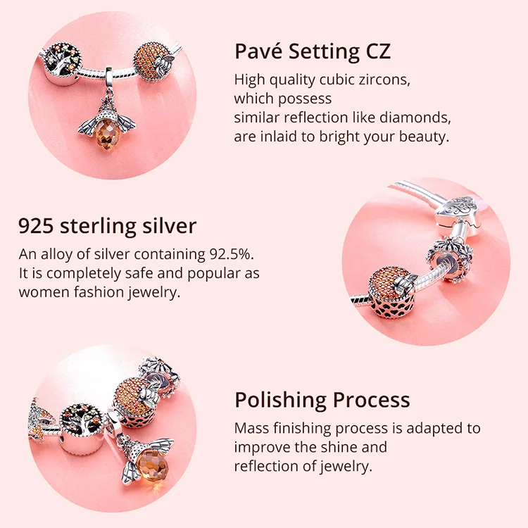 BISAER 925 пробы Серебряная пчела коллекция насекомых CZ PAVE Bee браслет с подвеской для женщин бренд браслет GXB805