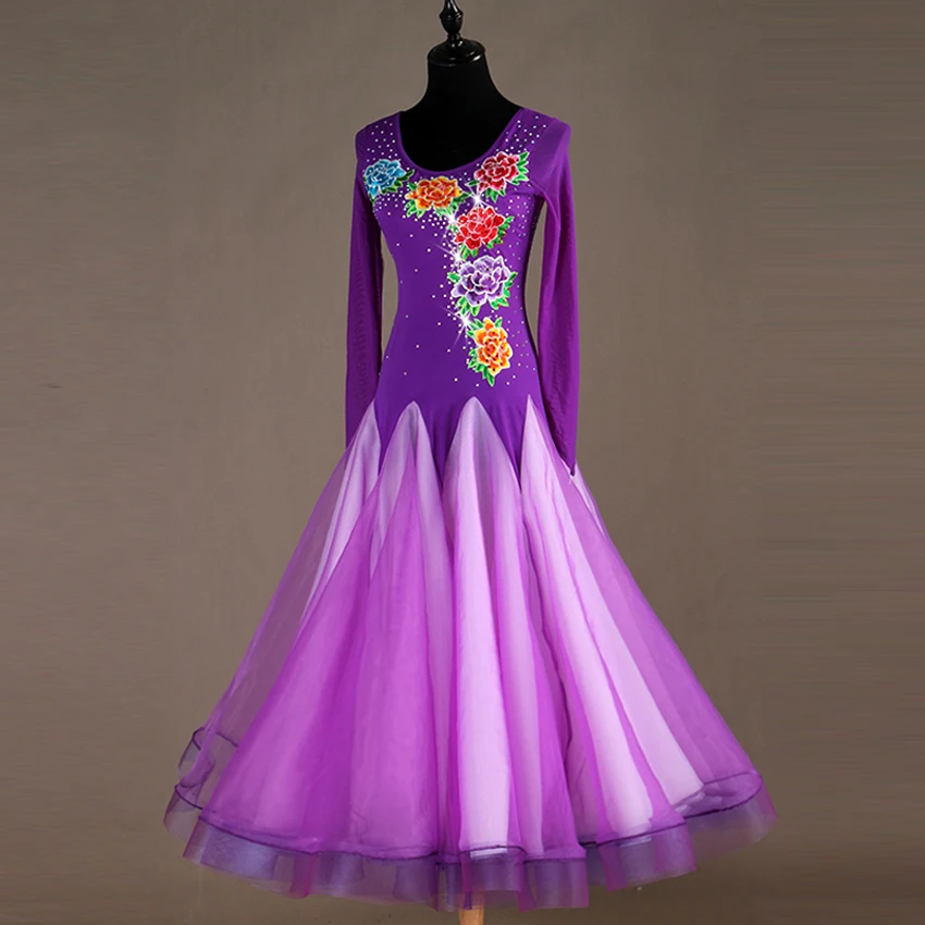 Женское платье для бальных танцев с длинным рукавом и вышивкой|Бальные танцы| |