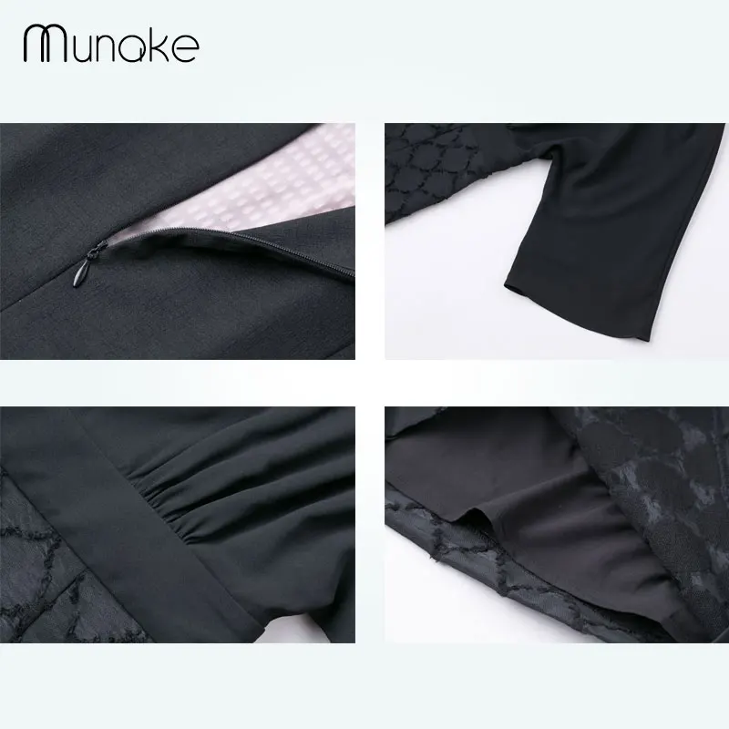 Munake 2017 Новая Коллекция Весна Женская Мода Dress Выдалбливают Черный половина