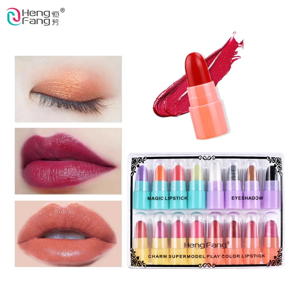 

HengFang Makup Set 1Set=16Pcs Color Lipstick and Eye Shadow Stick and Magic Lip Balm Makeup 16 Colors Matte Cosmetic Box #9034