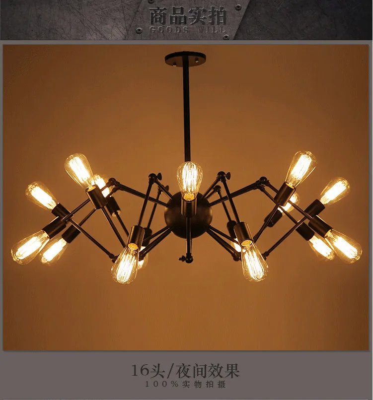 

Loft Retro big Spider Chandelier Lighting DIY 14 Lights Edison Retro vintage E27 AC 110V 220V black lighting chandeliers modern