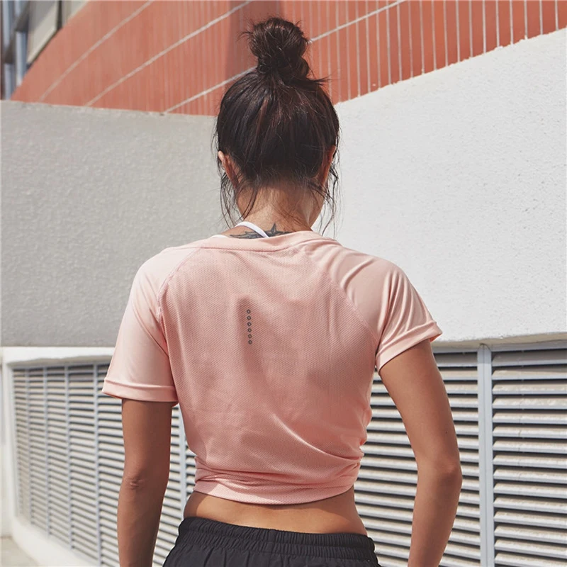 Женская спортивная быстросохнущая Тренажерный зал Бег Рубашка Короткий рукав
