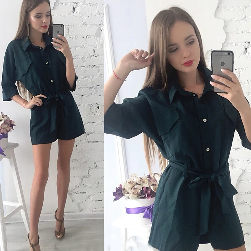 2019 Повседневный женский комбинезон черный элегантный Женский Летний с v образным