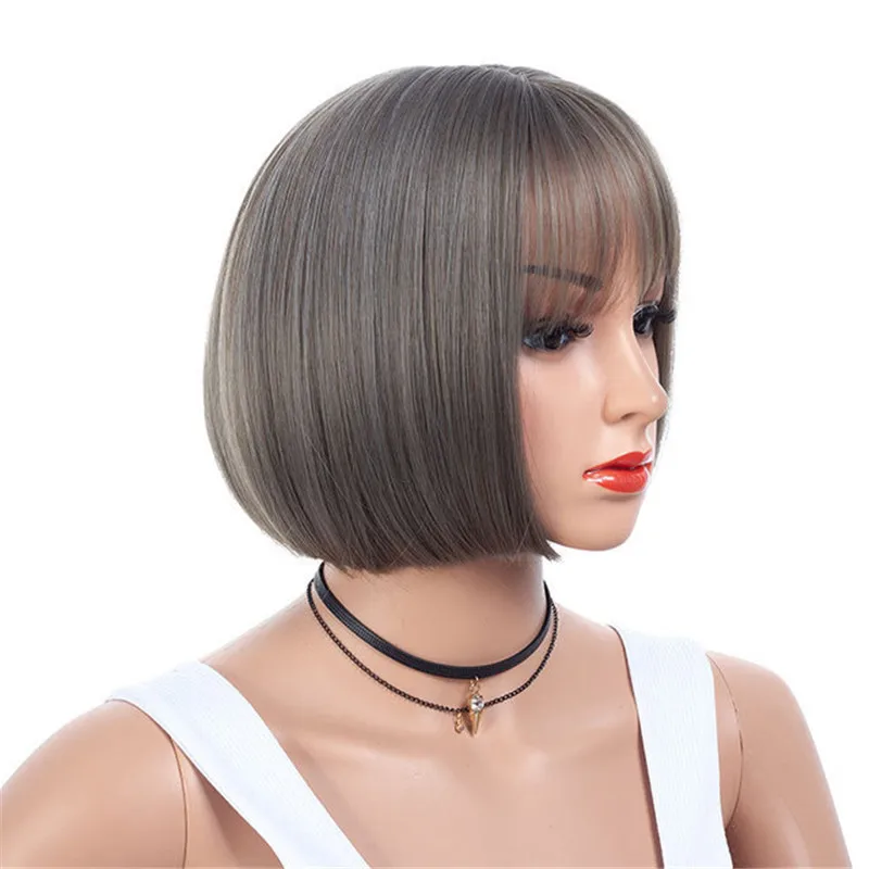 MSIWIGS Bob волосы черные короткие парики для женщин прямые синтетические волосы парик с челкой пепельно-серые волосы Термостойкое волокно