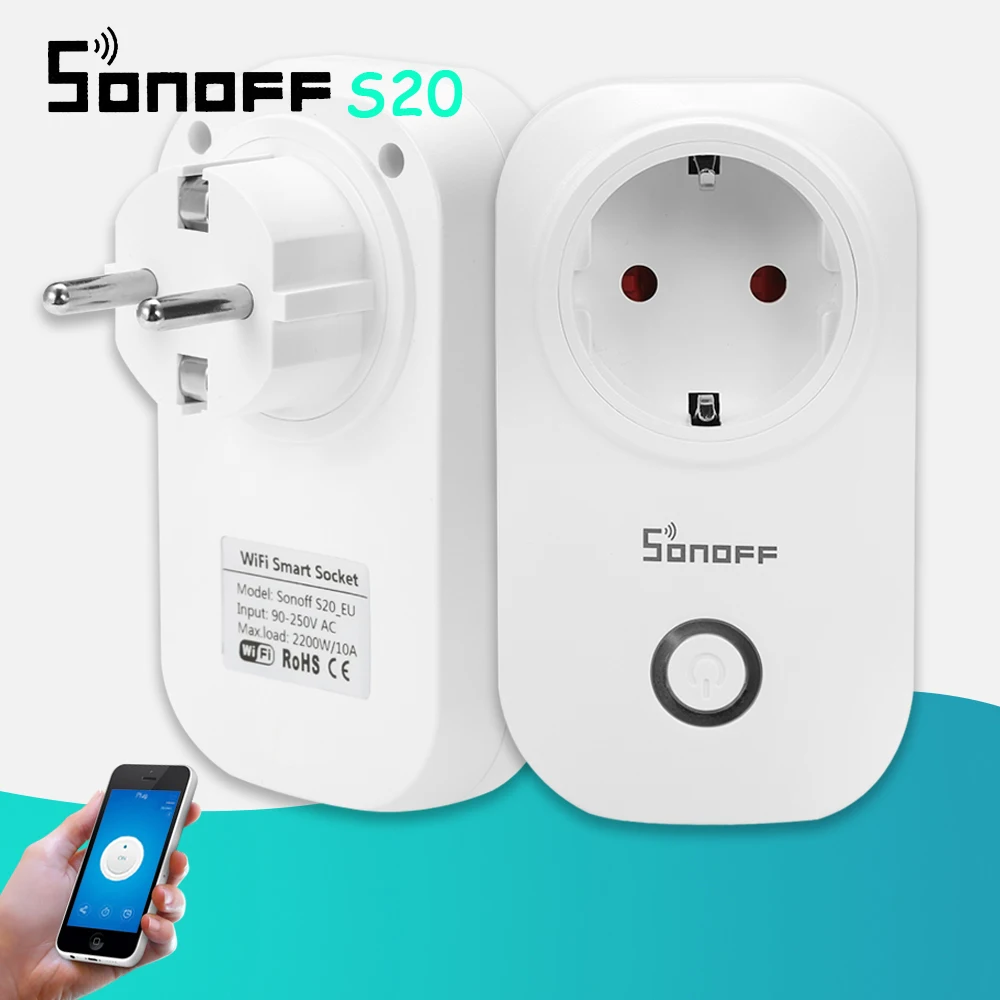 5 шт. Sonoff S20 wifi розетка переключатель модуль Великобритания США ЕС вилка синхронизации умный переключатель для умный дом автоматизация работа с Alexa 10A 220 В