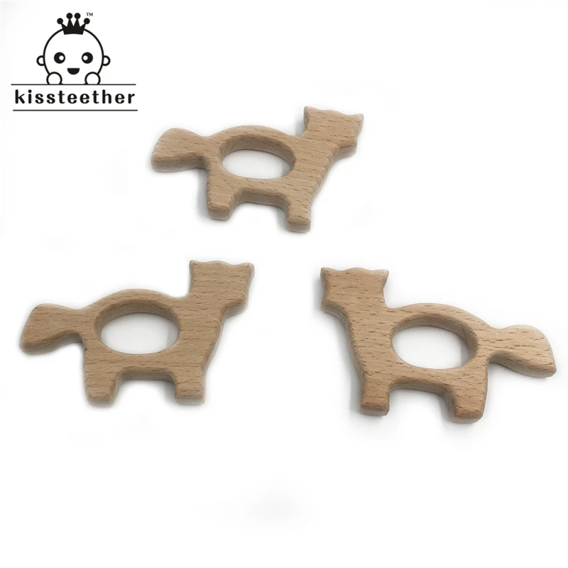 Mordedor de madera Natural de haya org&aacute;nico, lobo de madera Natural, colgante personalizado de madera artesanal, mordedor ecol&oacute;gico para beb&eacute;s, Juguetes-4