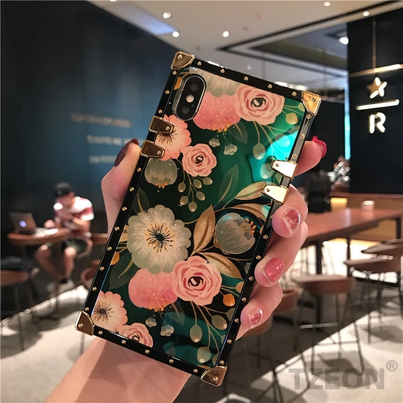 1 CC Camellia чехол для телефона IPhone XSmax XR XS X 8 8Plus 7 7Plus 6S 6Plus цветочный синий луч квадратный заклепки ретро розетка Крышка - Цвет: 1
