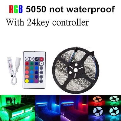 Синий 5M AC/DC 12V 5050 SMD2835 Водонепроницаемый RGB светодиодный гибкие полосы, 300 светодиодный лента+ 24 ключ пульта дистанционного управления Комплект гибкий светодиодный лента Набор - Испускаемый цвет: Синий