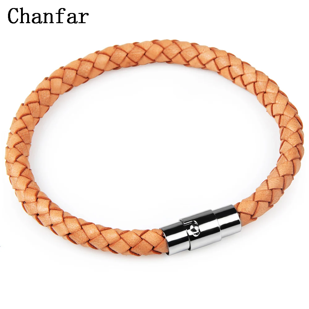 

Chanfar Genuine Braided Leather Bracelet Titanium Magnetic Clasp Stainless Steel Bracelet Bangle Jewelry For Women Men