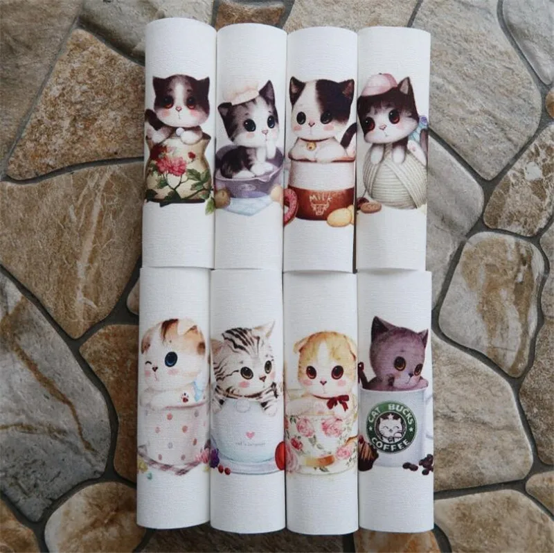 

Cute Cat in the cup Canvas Hand-Dyed Printed Fabric Diy Handmade Sewing Craft Patchwork Scrapbooking Fabric For Purse Bag