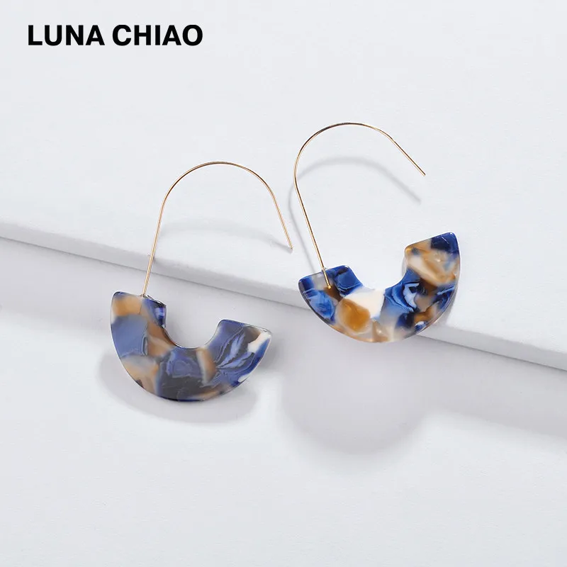 Blue LUNA CHIAO, модные ювелирные изделия, дизайн, популярные, разноцветные, u-образные, акриловая смола, Lucite, Большой Крючок, Женские Висячие Серьги - Окраска металла: Blue