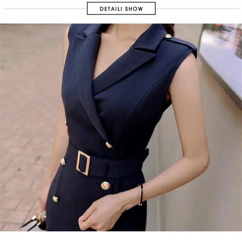 2019 Summer Office Lady Dress V-neck Korean Double Button Slim Bodycon Pencil Dresses Elegant Fashion Vestido OL Work f553 | Женская