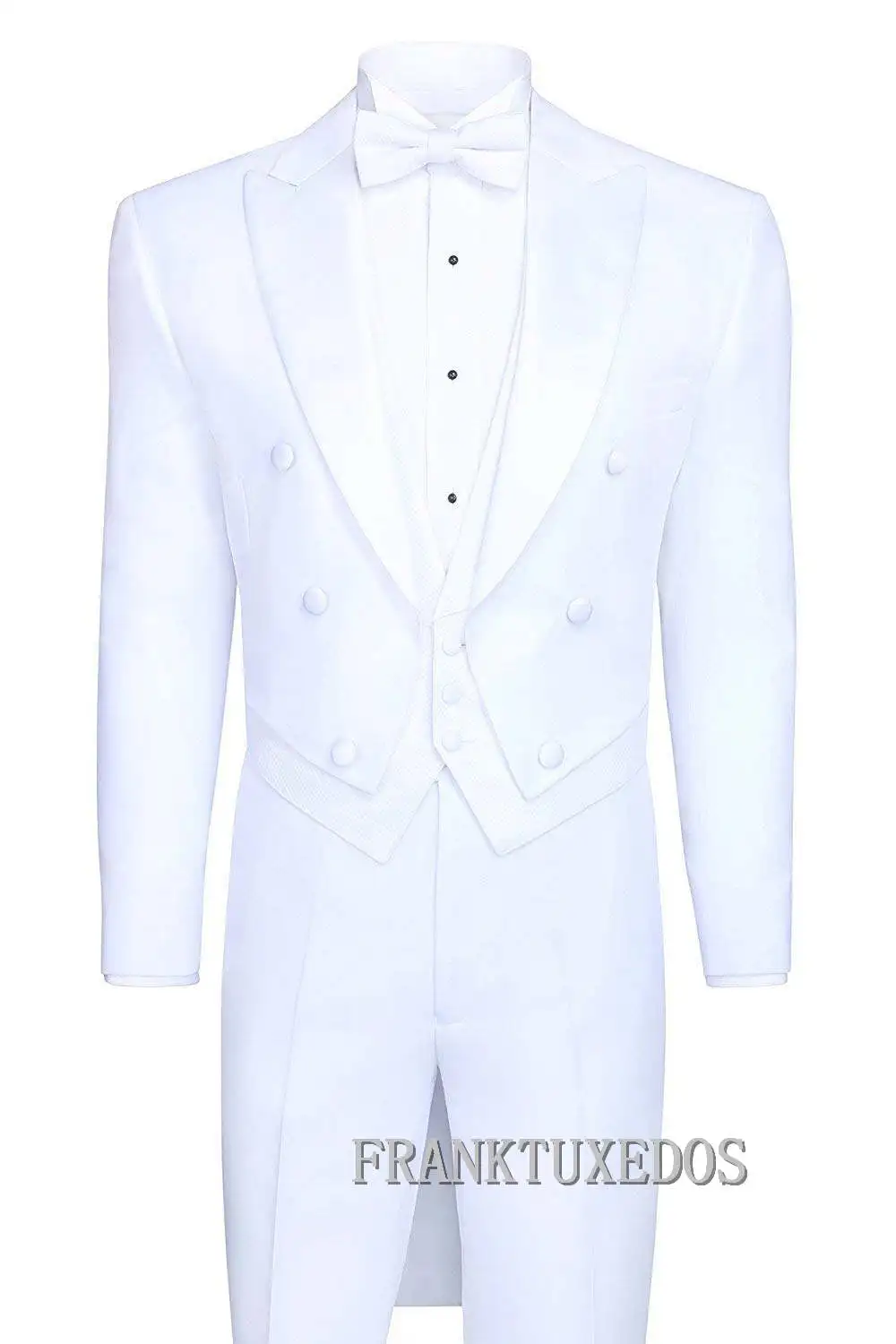 Custom Made To Measure White Evening Tailcoats With Wide Notch Lapel,Bespoke Wedding Tailcoat Suit,Tailored Groom Long Tail Suit