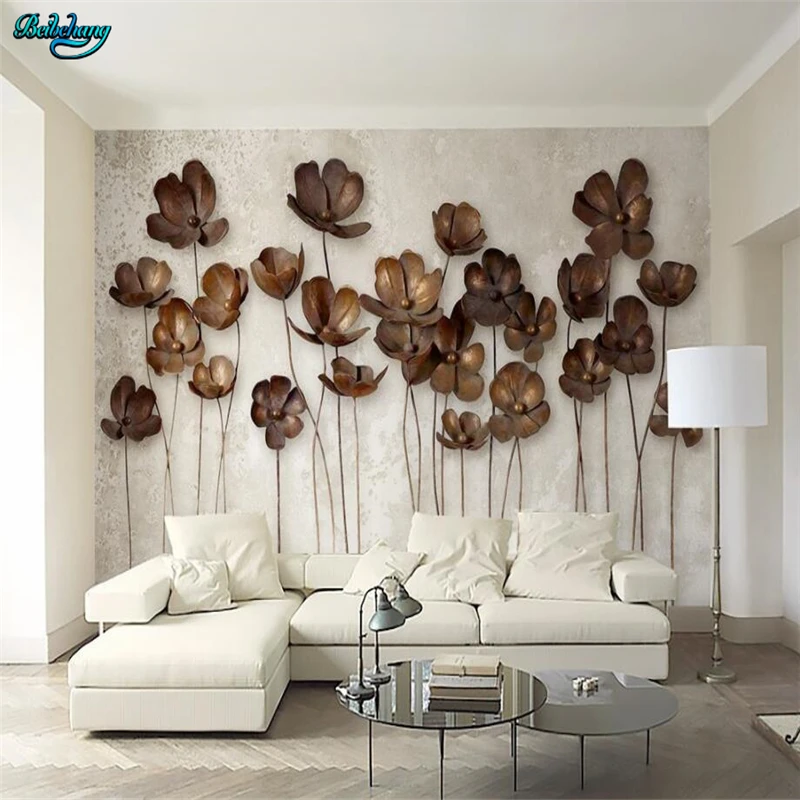 beibehang Large Custom Wallpapers 3d Stereo Iron Flower Retro Modern Simple TV Backdrop Wall Decorative | Обустройство дома