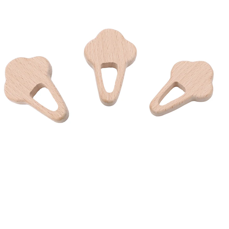 

New Baby Wooden Teether Wooden Beech Ice Cream Shape Food Grade Infant Nursing Teething Pendants Molar Toy Jewelry Accessories