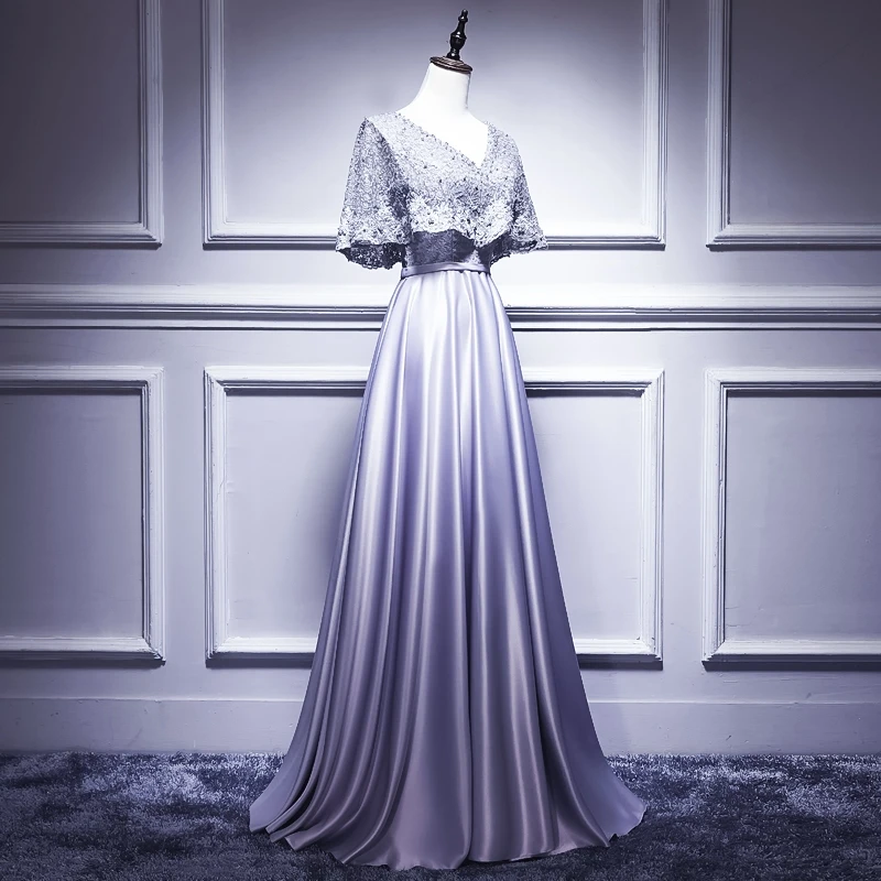 Женское атласное вечернее платье JANCEMBER серебристо серое длинное с v образным