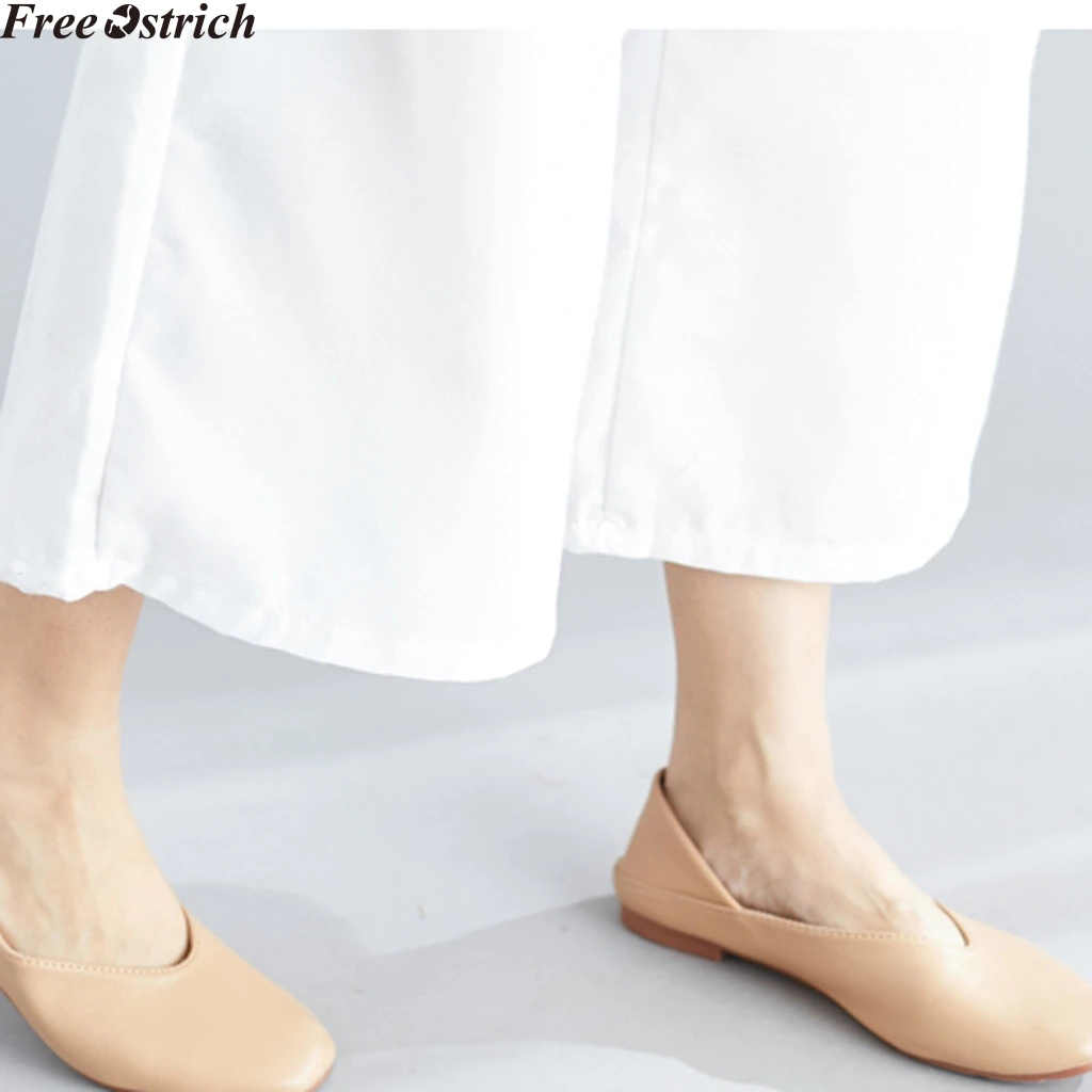 Women cotton linen loose casual trousers plus size summer solid color wide leg pants ladies black high waist elastic | Женская одежда