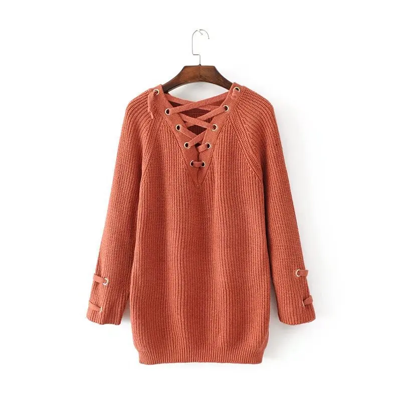 2017 early autumn new women's Europe States fashion V-neck metal ring belt loose solid color pearl sets of sweaters |