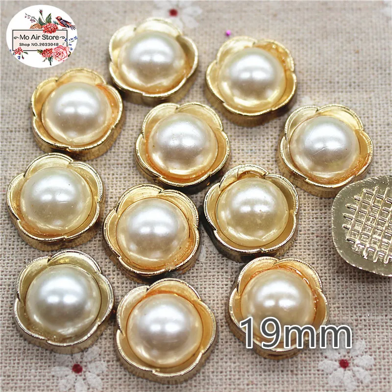 

50pcs 14mm golden flower pearl plastic button flatback button decoration sewing craft scrapbook accessories no hole