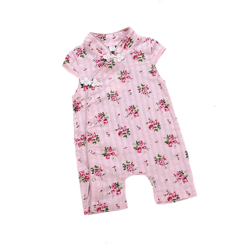 

Baby Girl flower rompers short sleeve Traditional Cheongsam cotton Kids Clothing Chinese Style Qipao bebe costumes