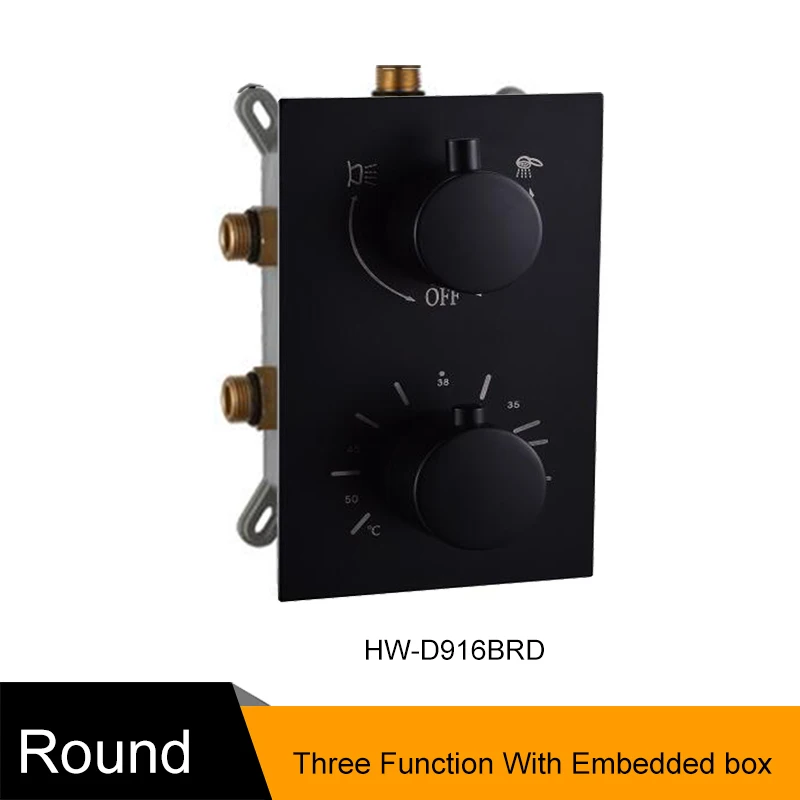 B Round 3 Function Твердая латунь клапан скрывал термостат отделкой с двумя или тремя Функция Управление матовый черный Термостатический смеситель для душа - Цвет: B Round 3 Function
