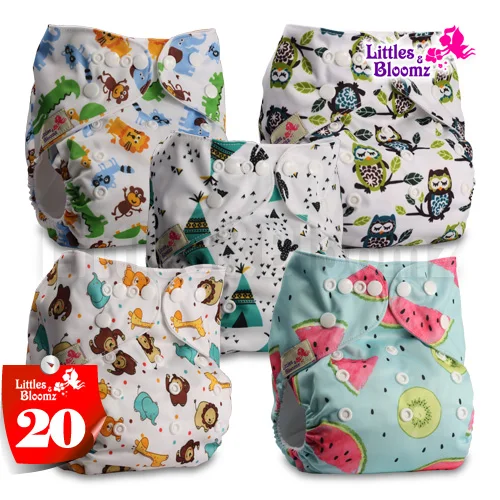 [Littles и Bloomz] 5 шт./компл. Детские Моющиеся Многоразовые реальные тканевые карманные подгузники, 5 подгузники/подгузники и 5 вставки из микроволокна в одном комплекте - Цвет: 20