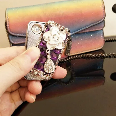 Purple Flower Красочные usb зарядка прикуриватель горный хрусталь дамы на заказ бездымного ветрозащитный электронный ультра-тонкий небольшой легко носить подарок - Цвет: Purple Flower