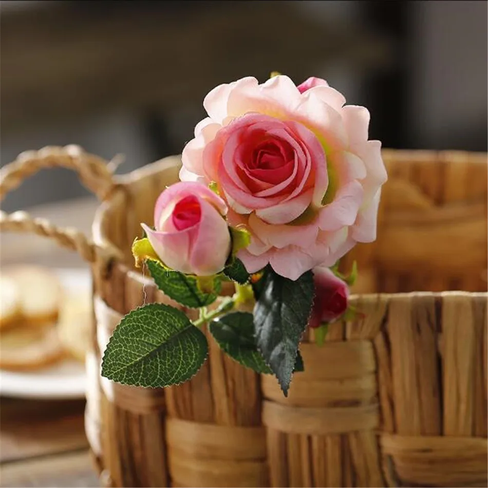 3 головы шелковые фланелевые розы Свадебные украшения искусственные цветы для