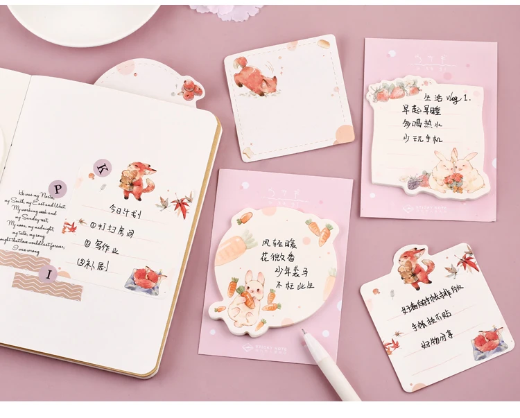Mr paper, 30 шт./лот, 6 видов конструкций, Kawaii, Мультяшные животные, кролик, лиса, блокнот для заметок, блокнот, дневник, самоклеющиеся заметки, блокнот s