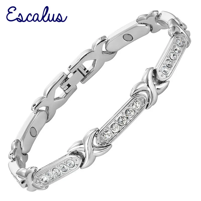 Смарт браслет эскалус для женщин серебряный магнитный прозрачный с кристаллами