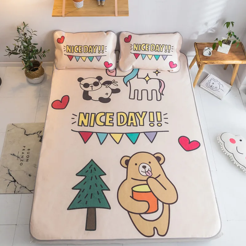 bear Летний охлаждающий коврик, комплект простыня с мультипликационным принтом, комплект с эластичной птицей, клубничкой, простыня по размеру матраса, леопардовый чехол для кровати, 3 шт - Цвет: bear