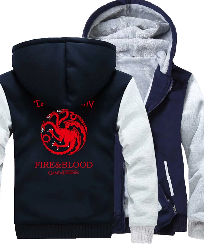 Весенние флисовые толстовки для мужчин утолщенные свитшоты Targaryen Fire &amp Blood
