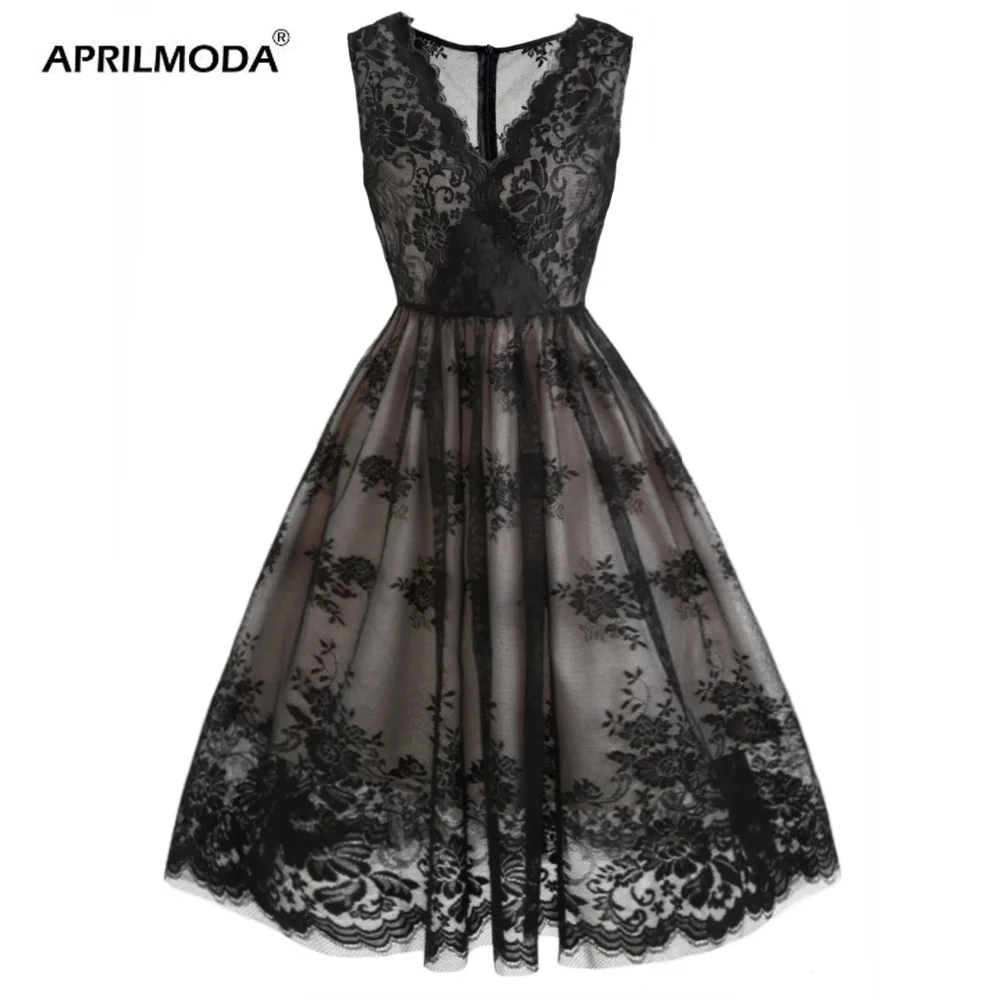 Винтажное платье в стиле ретро стимпанк готическое Лолиты черное без рукавов с v