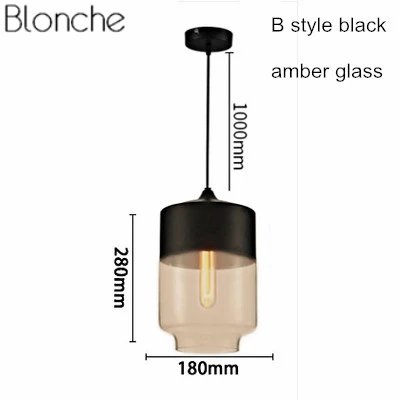 B Style black amber Подвесной светильник из скандинавского стекла s Led Лофт подвесной светильник Современный E27 промышленный Декор Светильник для кухни спальни Домашний Светильник - Цвет корпуса: B Style black amber