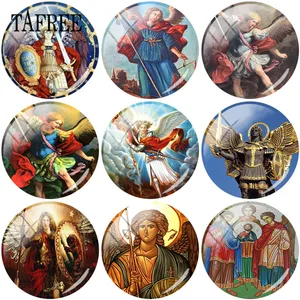 TAFREE Archangel St.Michael Protect Me Saint Shield 25 мм DIY круглый стеклянный кабошон с узором купол Ювелирная фурнитура