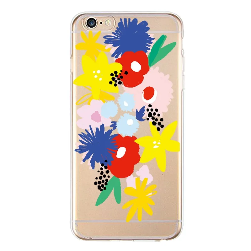 Мягкий прозрачный чехол из ТПУ с цветочным рисунком для iPhone 4/4S 5 5S 6 6plus 7 8plus x