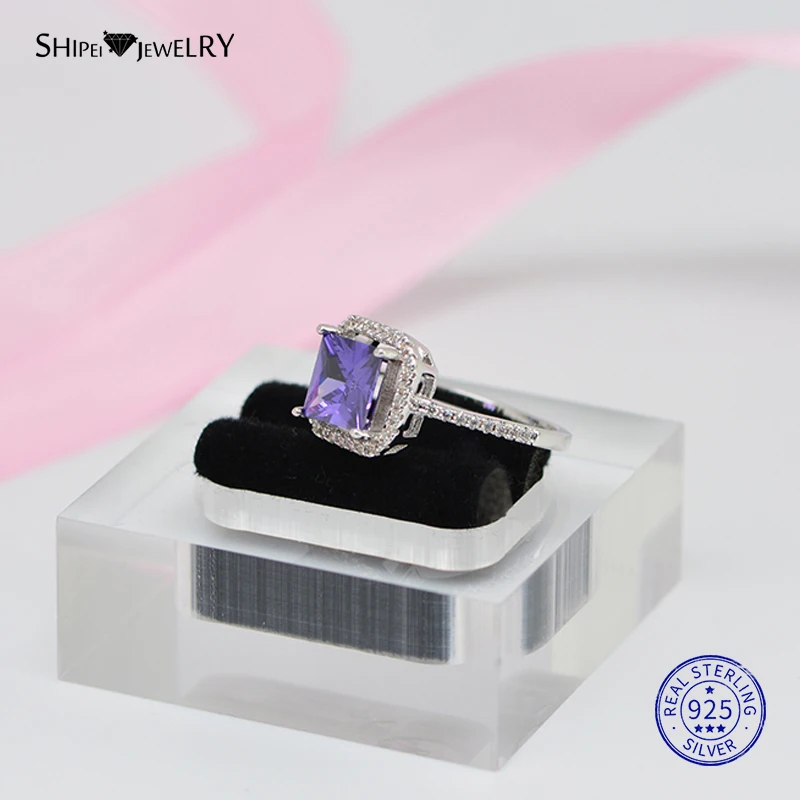 ShiPei 925 пробы, серебряное, желтое, розовое, белое, фиолетовое сапфировое, рубин, изумруд, квадратное обручальное кольцо для женщин, подарок на день Святого Валентина