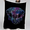 BlessLiving Neon Elephant Blanket Mandala Lotus Sherpa Flannel Fleece Throw Blanket Reversible Soft Bedding for Adults Kids 1