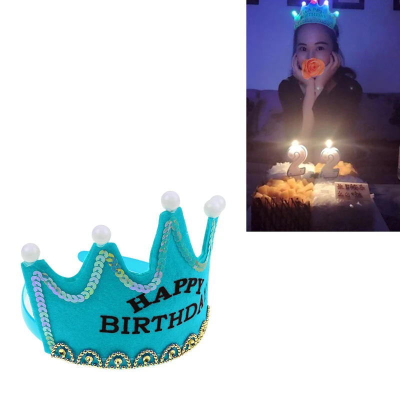 Prince Princess Crown Birthday Party LED Light up Hat Cap kids Girls &amp Boy adult Event Built-In Button Batter | Дом и сад