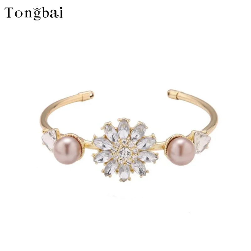 Tongbai Австрийских Кристаллов Pulseiras Сплава Розовый Жемчуг простой дизайн