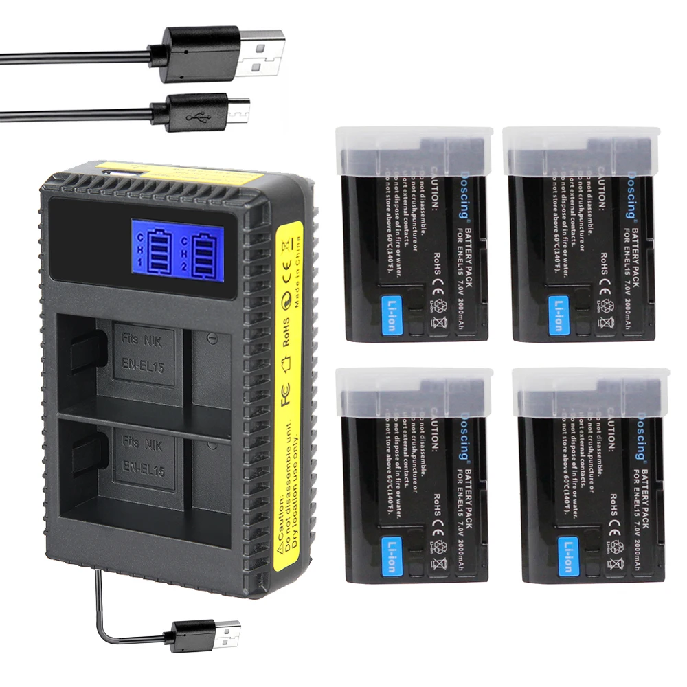 4 шт. EN EL15 bateria AKKU ENEL15 Аккумулятор для камеры + LCD USB двойное зарядное устройство Nikon